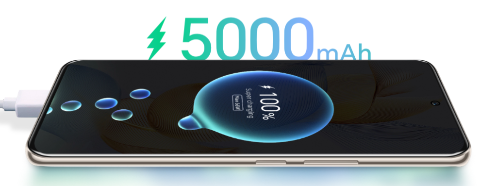 5000mAh non-removable battery with support for 66W fast charging.